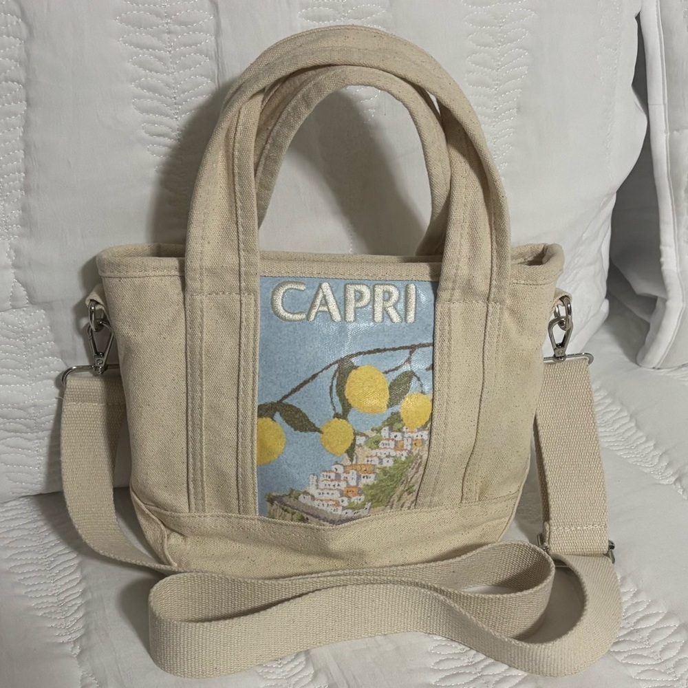 C&C California Canvas Tote Bag with Lemon Motif - Cream